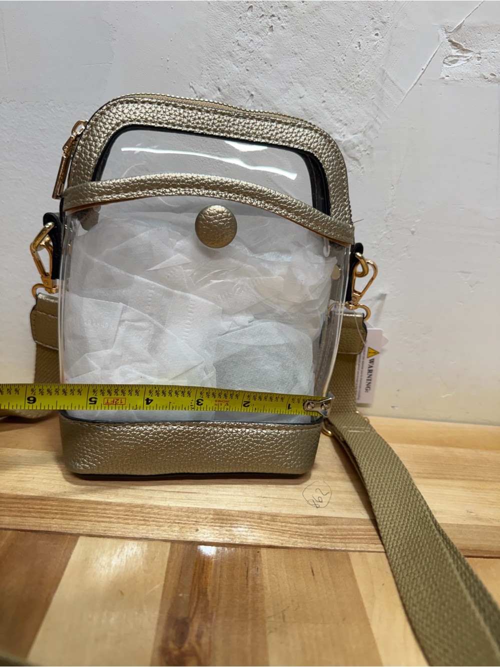 Clear Crossbody Bag with Gold Trim - Picture 2 of 8